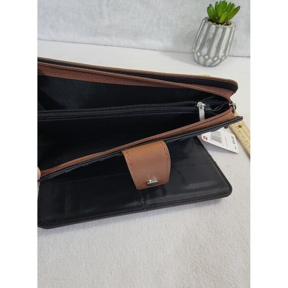 Lot Of 2 Women's Wallet DKNY Beige Logo Print Mundi Brown Leather Card Slots - Picture 7 of 10